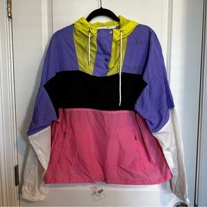 Astr Colorblock Windbreaker Jacket in Purple, Pink, Black, Lime & White
